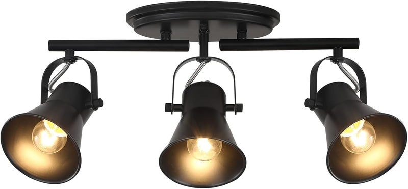 KEESFU 3-Light Track Lighting Kit,Black Semi Flush Mount Ceiling Light with 3 Rotatable Light Heads,Industrial Accent Lighting for Livingroom,Bathroom,Hallway,Art Wall,Bathroom,Kitchen.(3-Light) - Image 1
